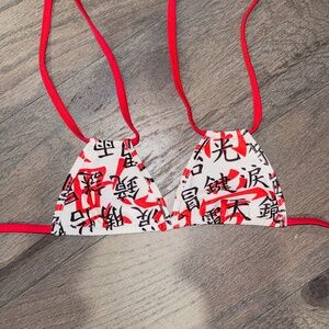 white character print triangle bikini top